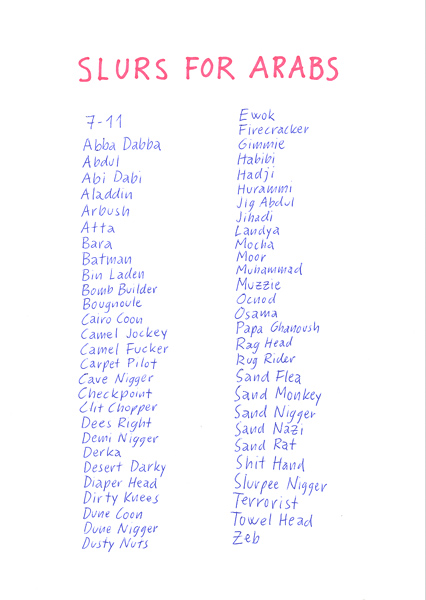 Riiko Sakkinen | A4 Drawings | Slurs for Arabs