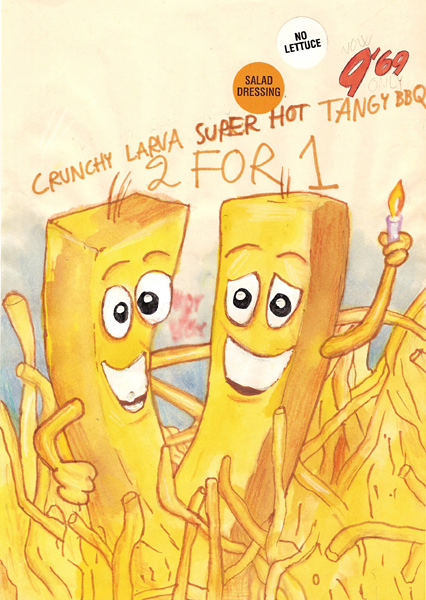 Riiko Sakkinen | A4 Drawings | Crunchy Larva Super Hot Tangy BBQ