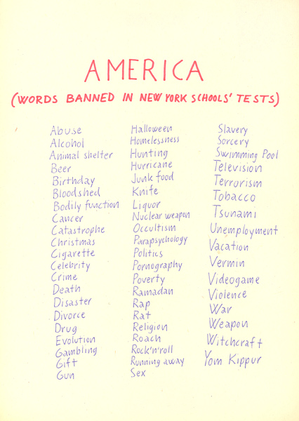 Riiko Sakkinen | A4 Drawings | America (Words Banned in New York School's Tests)