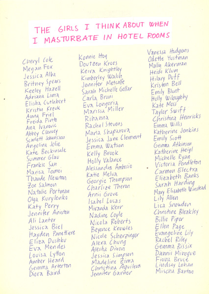 Riiko Sakkinen | A4 Drawings | The Girls I Think about When I Masturbate in Hotel Rooms