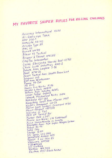 Riiko Sakkinen | A4 Drawings | My Favorite Sniper Rifles for Killing Civilians